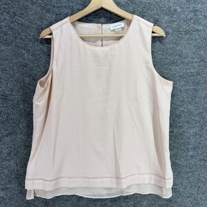 Calvin Klein Blouse Women L Large Beige Sleeveless Wide Strap Hook & Eye Casual